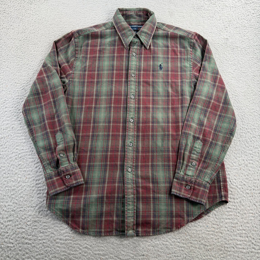 VTG Ralph Lauren Sport Shirt Womens 10 Green Red Plaid Button Up Classic Fit